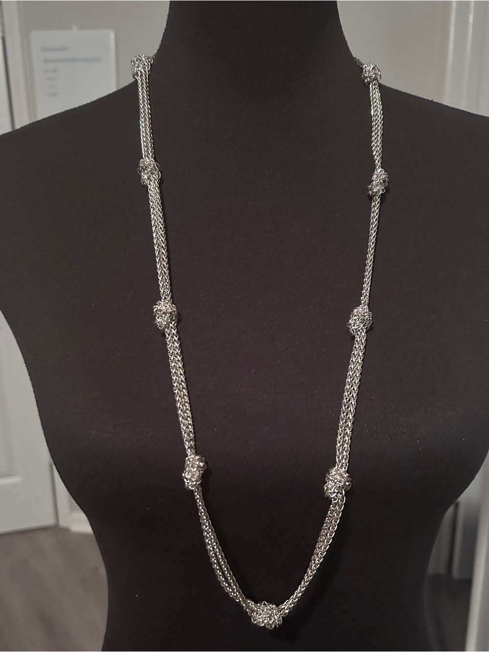Silver Tone Rope Chain Knot Necklace | Long Minimalist Statement Necklace